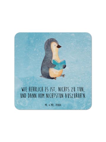 Mr. & Mrs. Panda Bierdeckel Pinguin Buch mit Spruch in Eisblau