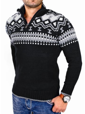 RESLAD Strickpullover Troyer Norweger in schwarz