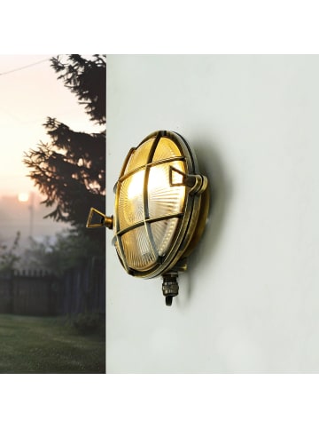 Licht-Erlebnisse Außen Wandlampe Ø 18 x (H)18 cm in Messing Antik