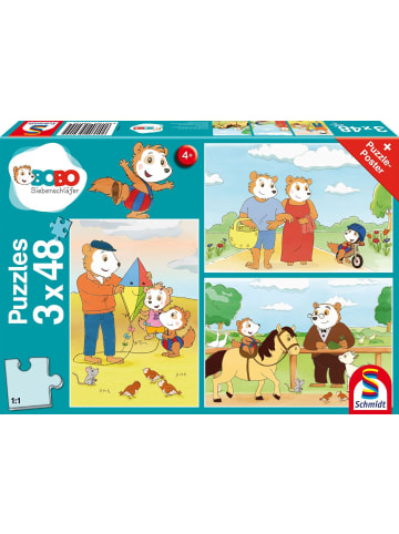 Schmidt Spiele Auf ins Abenteuer, 3x48 Teile | Kinderpuzzle Bobo Siebenschläfer 3x48 Teile