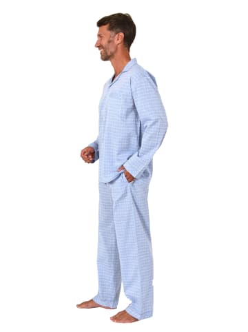 NORMANN Langarm Schlafanzug Pyjama gewebt - 88861 in hellblau