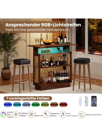 COSTWAY LED Hausbar Weinschrank mit RGB Beleuchtung in Braun