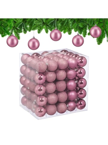 relaxdays 100-tlg. Weihnachtskugeln Set in Rosa