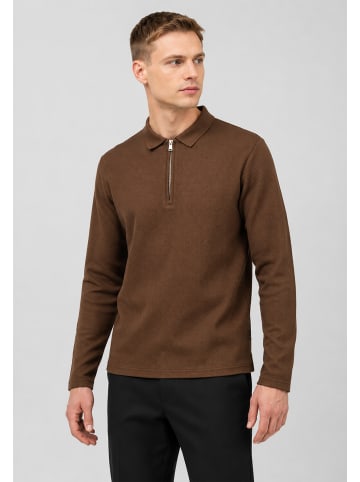Sublevel Elegantes Poloshirt Reißverschluss Polokragen in Dunkelbraun