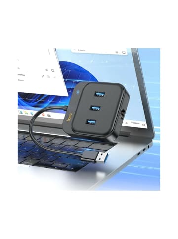 HOCO HOCO HUB-Adapter 4in1 USB auf USB3.0*3+RJ45 100 Mbit/s in Schwarz