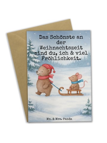 Mr. & Mrs. Panda Klappkarte Bär und Maus Schlitten Design mit Sp... in Weiß