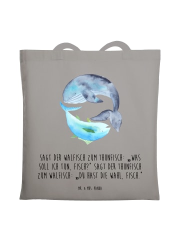 Mr. & Mrs. Panda tote bag Walfisch Thunfisch mit Spruch in Light Grey