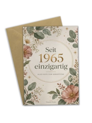 Geburtstagskarte 1965. Geburtstag Blumen elegan... in Weiß