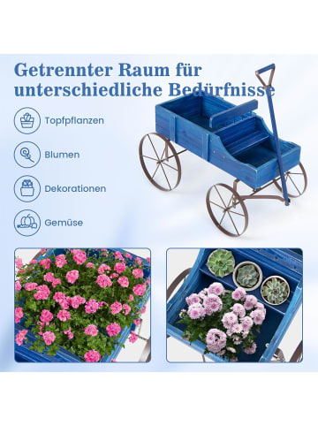 COSTWAY Blumenständer Holzwagen in Blau