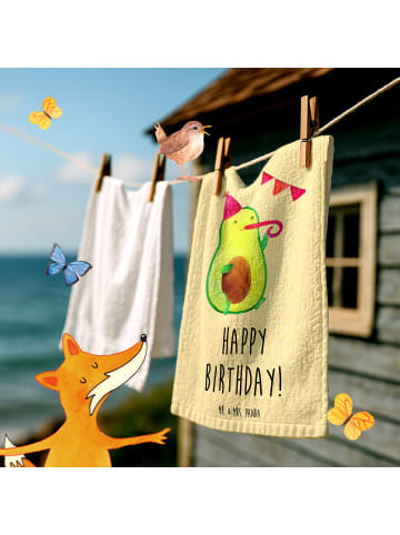 Mr. & Mrs. Panda Handtuch Avocado Geburtstag mit Spruch in Gelb Pastell