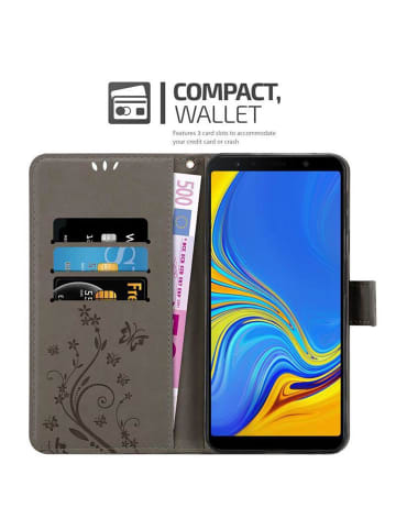 cadorabo Hülle für Samsung Galaxy A7 2018 Blumen Design in FLORAL GRAU