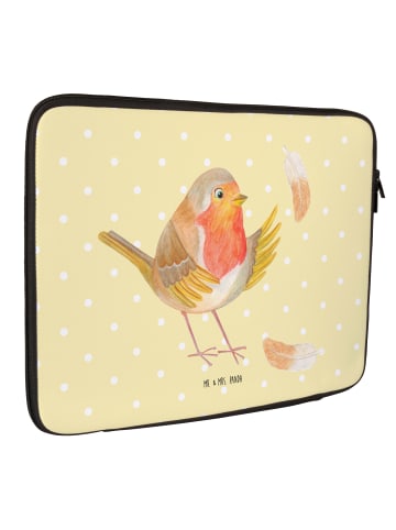 Mr. & Mrs. Panda Laptop Tasche Rotkehlchen Federn ohne Spruch in Gelb Pastell