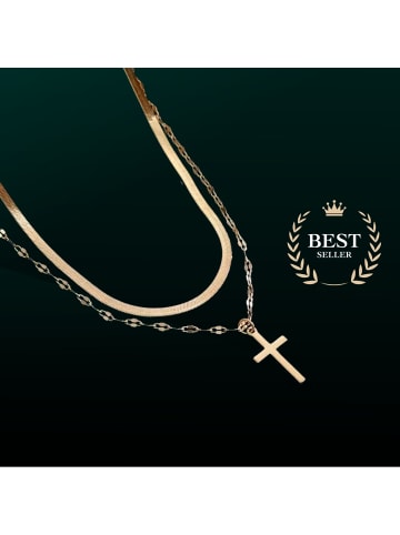 XCOAST Elegante Halskette für Damen - Double Layer - Kreuz in Gold