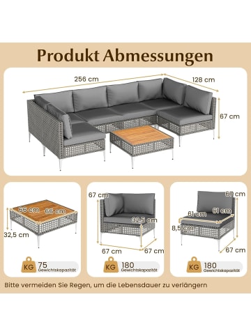 COSTWAY 7 tlg. PE-Rattan Gartenmöbel Set mit Kissen in Grau