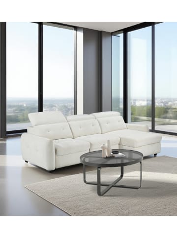 home24 home24 Couchtisch aus Glas und Metall in Grau / Schwarz - 40 cm in Grau / Schwarz