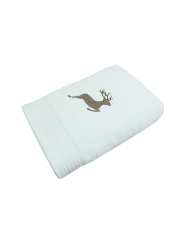Framsohn 2er Set: Walkfrottier Duschtuch "HIRSCH" in Weiss - (L) 140 x (B) 67 cm