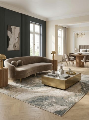 KADIMA DESIGN Teppich Velours Kurzflor, Abstraktes Marmor-Design, Naturtöne