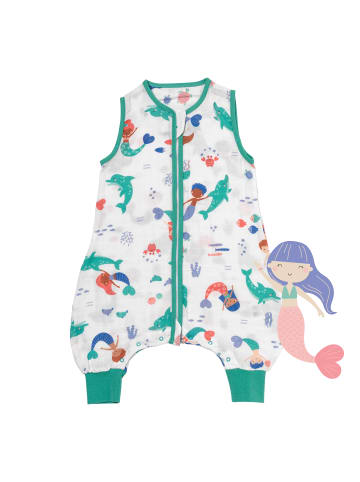 Schlummersack Musselin Schlafsack mit Füßen, 0.5 TOG in Weiß-Türkis