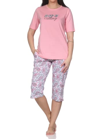 NORMANN Schlafanzug Capri kurzarm paisleyprint Übergrößen in pink