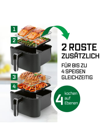 Gourmet Maxx Heißluft-Fritteuse Doppelkorb vertikal  2x 5l 2800W weiß inkl. Grillrost grau