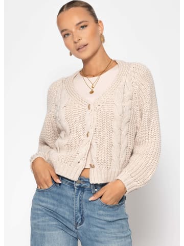 SASSYCLASSY Zopfstrick-Cardigan mit Knopfleiste in Beige