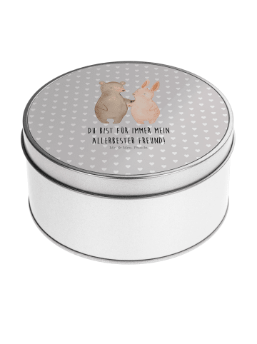 Mr. & Mrs. Panda Blechdose Bär und Hase Umarmen mit Spruch in Grau Pastell
