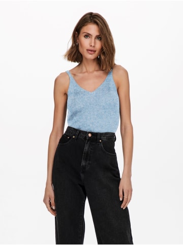 ONLY Kurz Geripptes Crop Top V-Ausschnitt ONLLINA in Blau