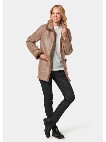 GOLDNER Kuschelige Longjacke in Lederoptik in milchkaffee