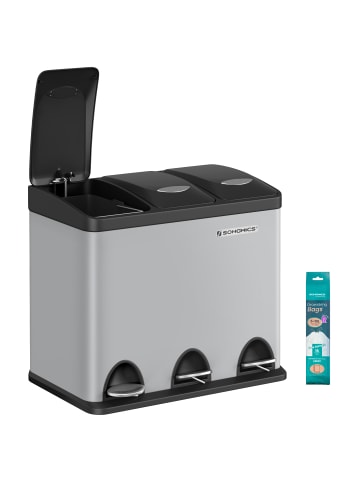SONGMICS Abfalleimer Island in Taubengrau - (B)28.3 x (H)39.5 x (T)47 cm - 3 x 8 L