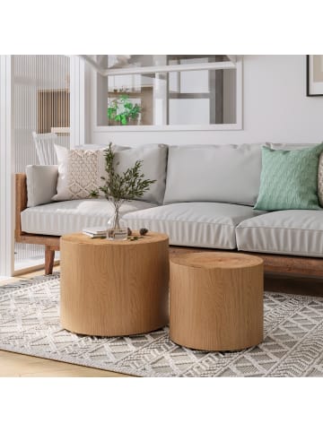ABRIHOME Couchtisch Set in Braun 2-tlg für Wohnzimmer Balkon