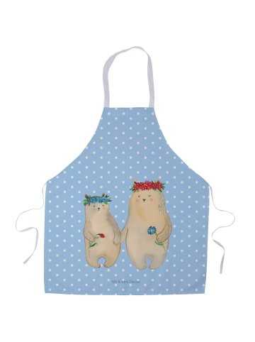 Mr. & Mrs. Panda Grillschürze Bären mit Blumenkranz ohne Spruch in Blau Pastell