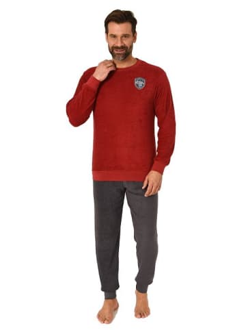 NORMANN langarm Frottee Pyjama Rundhalsschnitt & Bündchen - 82457 in rot