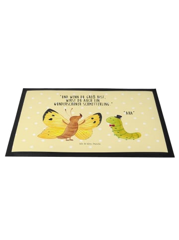 Mr. & Mrs. Panda Bodenvorleger Raupe Schmetterling mit Spruch in Gelb Pastell