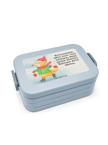 Mr. & Mrs. Panda Bento Box Fuchs  Schlittschuhe Design mit Spruch in Blau Pastell