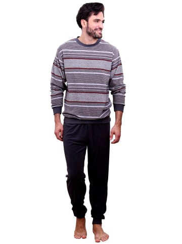 NORMANN Frottee Pyjama lang Schlafanzug Bündchen - 48219 in grau