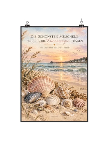 Mr. & Mrs. Panda Plakat Muscheln Romantisch Design mit Spruch in Weiß