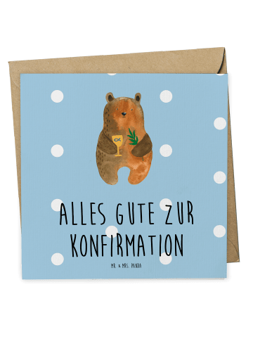 Mr. & Mrs. Panda Einladungskarte Bär Konfirmation mit Spruch in Blau Pastell