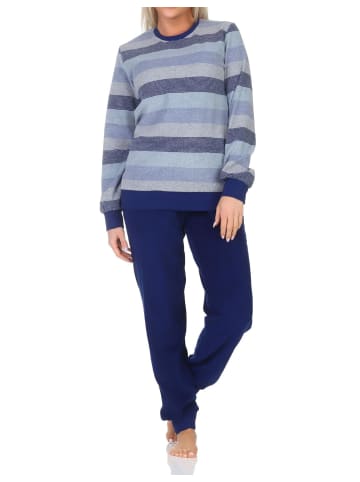 NORMANN Schlafanzug langarm Bündchen Pyjama Blockstreifen - 86943 in blau
