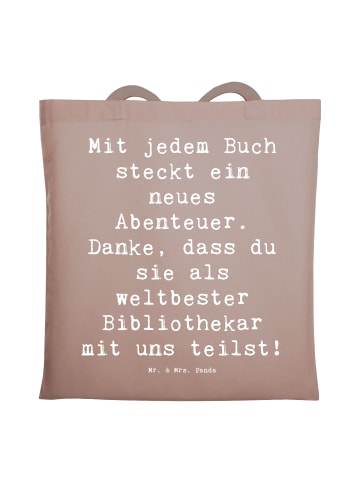 Mr. & Mrs. Panda Tote Bag Spruch Bibliothekar Abenteuer mit Spruch in Braun Pastell