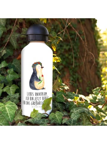 Mr. & Mrs. Panda Kindertrinkflasche Pinguin Blumen mit Spruch in Weiß