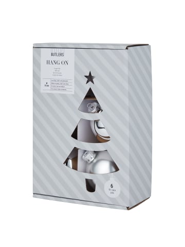 Butlers Weihnachtskugel HANG ON 6er-Set in Silber