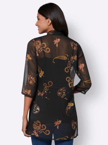 Sieh an! Longbluse in schwarz-ocker-bedruckt