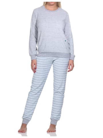 NORMANN Frottee Schlafanzug lang Bündchen und Applikation - 82667 in hellblau