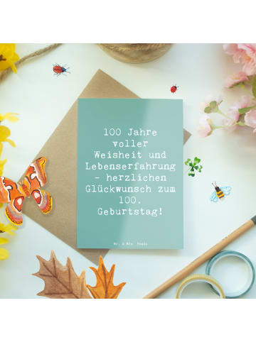 Mr. & Mrs. Panda Glückwunschkarte Spruch 100. Geburtstag mit Spruch in Meeresbrise