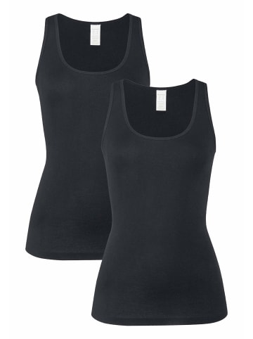 Hessnatur Tanktop Rundhals Fitted 2er-Set in schwarz
