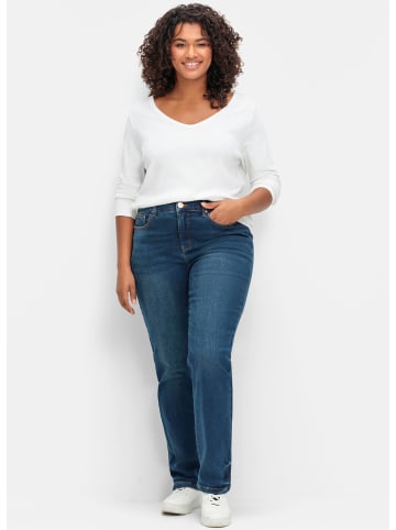 sheego Gerade Jeans in dark blue denim