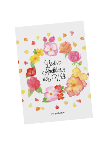 Mr. & Mrs. Panda Postkarte Nachbarin mit Spruch in Weiß