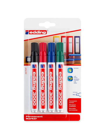 edding Permanentmarker edding 3000 nachfüllbar 1,5-3mm schwarz, rot, blau, g...