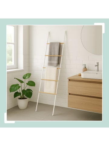 relaxdays Handtuchleiter in Weiß/ Natur - (B)45 x (H)164 x (T)2 cm