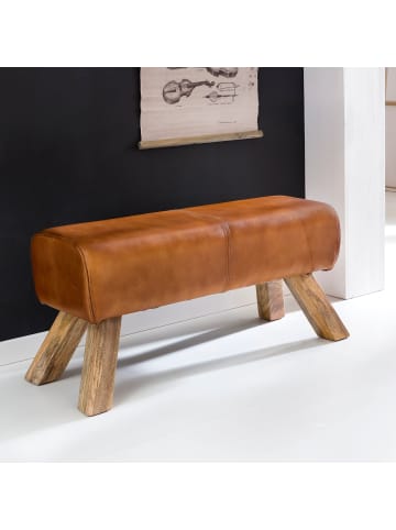 KADIMA DESIGN Sitzhocker | Holz, 90x30x43cm, Echtleder, Springbock